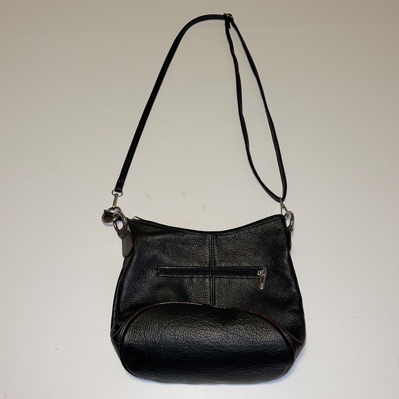 Vintage Black and Brown Italian Leather Crossbody Bucket Bag - Picture 3 of 11
